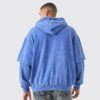 Oversized Faux Layer Acid Wash Embroidered Hoodie - Image 2